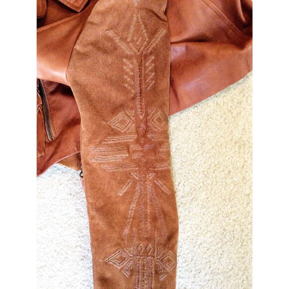Brown Leather & Suede Southwest Embroidered Moto Jacket - Picture 5 of 7